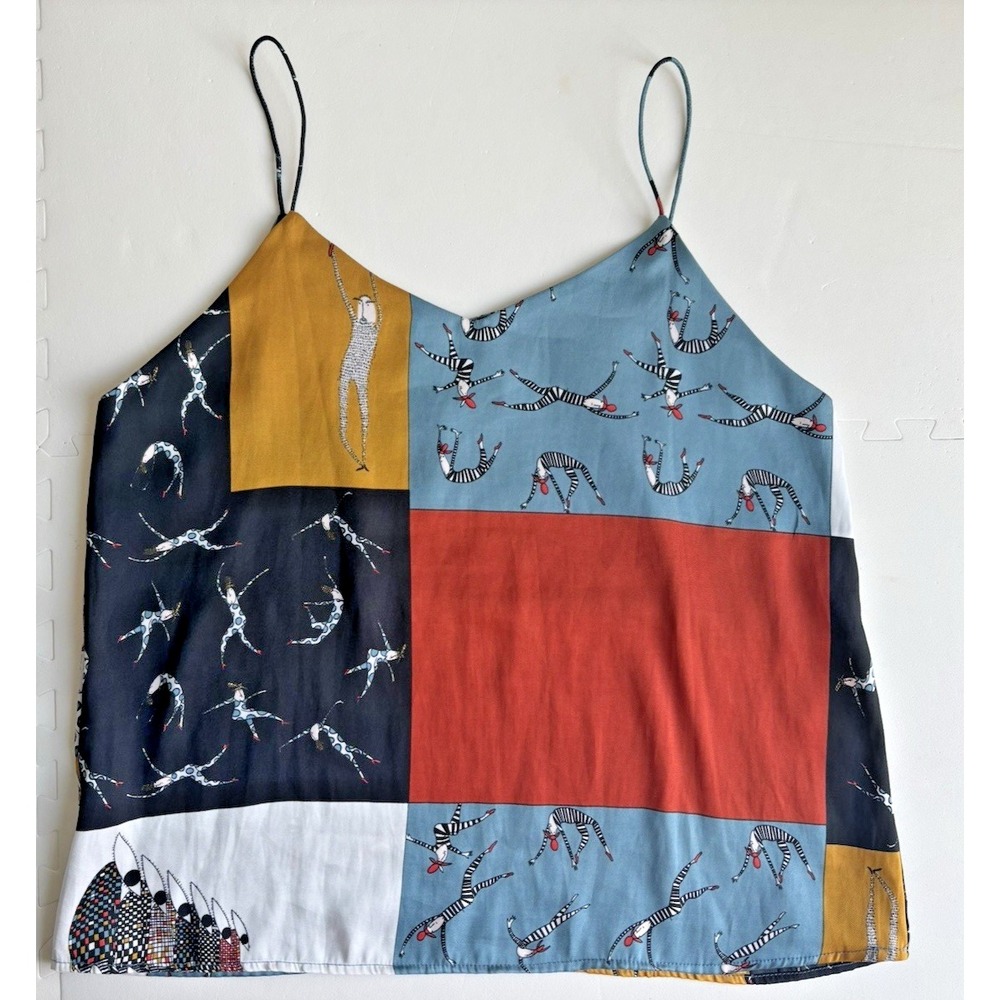 Womens Tank Top Camisole Cami Silky Artsy Avant Garde Patchwork Quirky Momo-Sz L